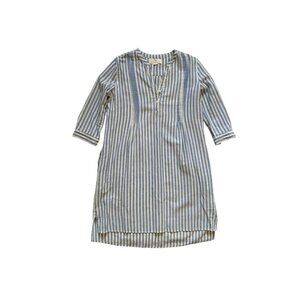 Travota Birds of Paradise Stripe Mini Dress Womens Small Blue White Cotton Tunic